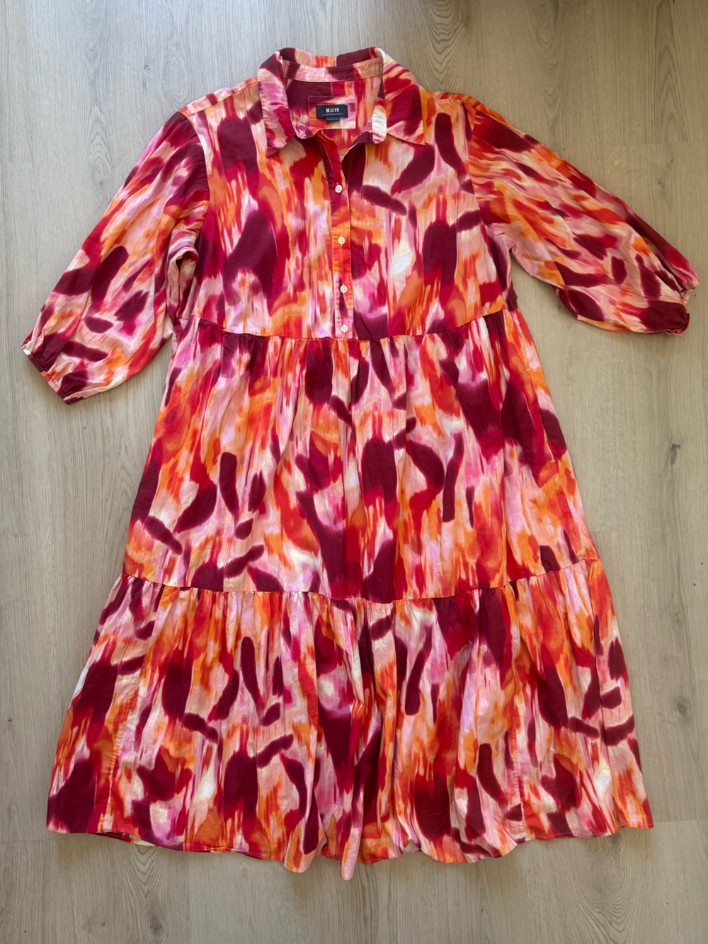 Anthropologie Maeve Bettina Tiered Shirtdress pink size 1X Honeyred/Rhubarb